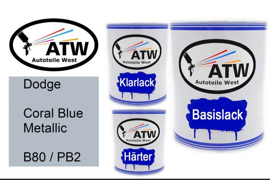 Dodge, Coral Blue Metallic, B80 / PB2: 1L Lackdose + 1L Klarlack + 500ml Härter - Set, von ATW Autoteile West.